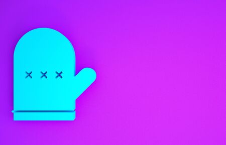 Blue Oven glove icon isolated on purple background. Kitchen potholder sign. Cooking glove. Minimalism concept. 3d illustration 3D renderの写真素材