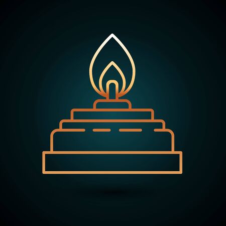 Gold line Alcohol or spirit burner icon isolated on dark blue background. Chemical equipment. Vector Illustrationのイラスト素材