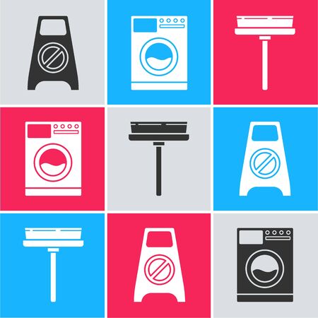 Set Wet floor and cleaning in progress , Washer  and Squeegee, scraper, wiper icon. Vectorのイラスト素材