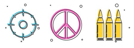 Set Target sport for shooting competition , Peace and Bullet icon. Vectorのイラスト素材