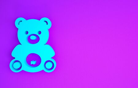 Blue Teddy bear plush toy icon isolated on purple background. Minimalism concept. 3d illustration 3D renderの写真素材