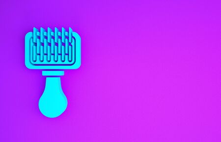 Blue Hair brush for dog and cat icon isolated on purple background. Brush for animal fur. Pet accessory. Minimalism concept. 3d illustration 3D renderの写真素材