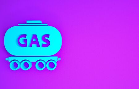 Blue Gas railway cistern icon isolated on purple background. Train gasoline tank on railway car. Rail freight. Minimalism concept. 3d illustration 3D renderの写真素材
