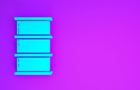Blue Barrel oil icon isolated on purple background. Minimalism concept. 3d illustration 3D render