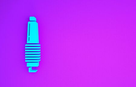 Blue Car spark plug icon isolated on purple background. Car electric candle. Minimalism concept. 3d illustration 3D renderの写真素材