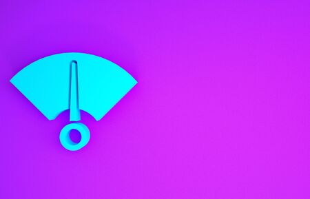 Blue Speedometer icon isolated on purple background. Minimalism concept. 3d illustration 3D renderの写真素材