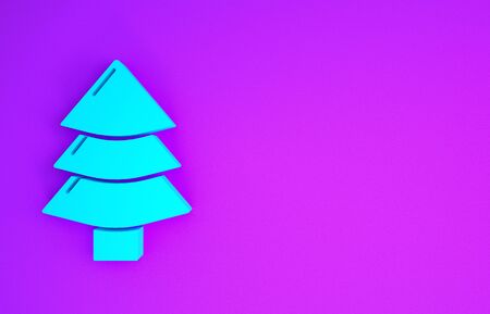 Blue Christmas tree icon isolated on purple background. Merry Christmas and Happy New Year. Minimalism concept. 3d illustration 3D renderの写真素材