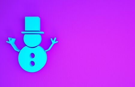 Blue Christmas snowman icon isolated on purple background. Merry Christmas and Happy New Year. Minimalism concept. 3d illustration 3D renderの写真素材