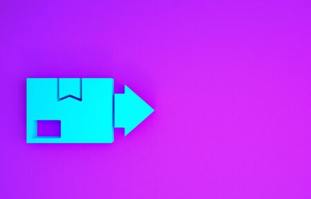 Blue Carton cardboard box icon isolated on purple background. Box, package, parcel sign. Delivery and packaging. Minimalism concept. 3d illustration 3D renderの写真素材