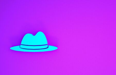 Blue Man hat with ribbon icon isolated on purple background. Minimalism concept. 3d illustration 3D renderの写真素材