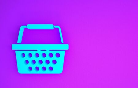 Blue Shopping basket icon isolated on purple background. Online buying concept. Delivery service sign. Shopping cart symbol. Minimalism concept. 3d illustration 3D renderの写真素材