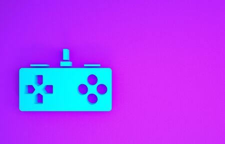 Blue Gamepad icon isolated on purple background. Game controller. Minimalism concept. 3d illustration 3D renderの写真素材