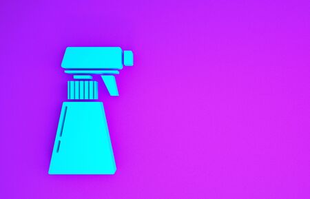 Blue Hairdresser pistol spray bottle with water icon isolated on purple background. Minimalism concept. 3d illustration 3D renderの写真素材