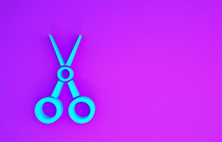 Blue Scissors hairdresser icon isolated on purple background. Hairdresser, fashion salon and barber sign. Barbershop symbol. Minimalism concept. 3d illustration 3D renderの写真素材