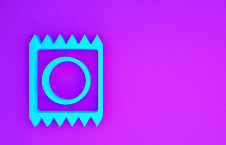 Blue Condom in package icon isolated on purple background. Safe love symbol. Contraceptive method for male. Minimalism concept. 3d illustration 3D renderの写真素材