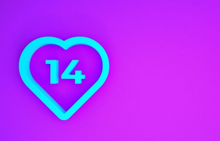 Blue Heart icon isolated on purple background. Romantic symbol linked, join, passion and wedding. Valentine day. February 14. Minimalism concept. 3d illustration 3D renderの写真素材