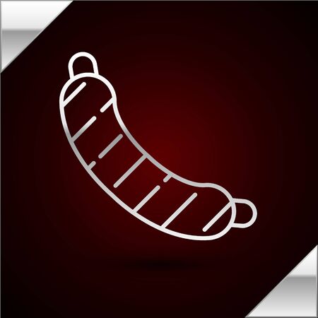 Silver line Sausage icon isolated on dark red background. Grilled sausage and aroma sign. Vector Illustrationのイラスト素材