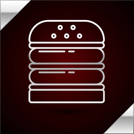 Silver line Burger icon isolated on dark red background. Hamburger icon. Cheeseburger sandwich sign. Fast food menu. Vector Illustrationのイラスト素材