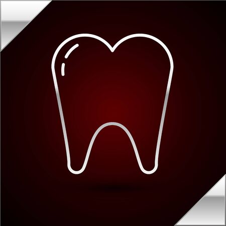 Silver line Tooth icon isolated on dark red background. Tooth symbol for dentistry clinic or dentist medical center and toothpaste package. Vector Illustrationのイラスト素材