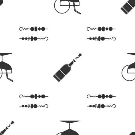 Set Martini glass , Champagne bottle  and Grilled shish kebab on seamless pattern. Vectorのイラスト素材