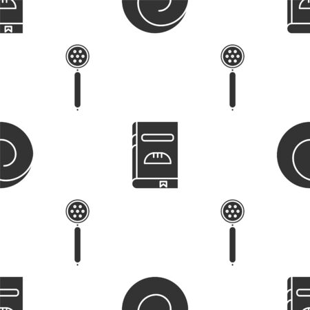 Set Roll bun with cinnamon , Cookbook and Strainer spoon on seamless pattern. Vectorのイラスト素材