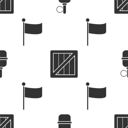 Set Hand grenade , Military ammunition box and Flag on seamless pattern. Vectorのイラスト素材