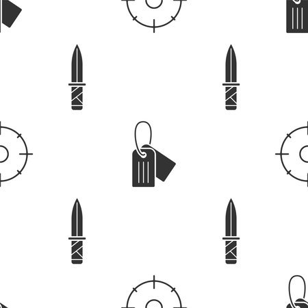 Set Target sport for shooting competition , Military dog tag and Military knife on seamless pattern. Vectorのイラスト素材