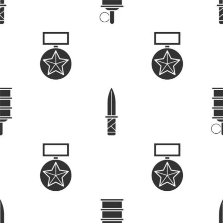 Set Hand grenade , Military knife and Military reward medal on seamless pattern. Vectorのイラスト素材