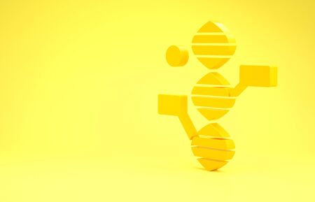 Yellow DNA symbol icon isolated on yellow background. Minimalism concept. 3d illustration 3D renderの写真素材