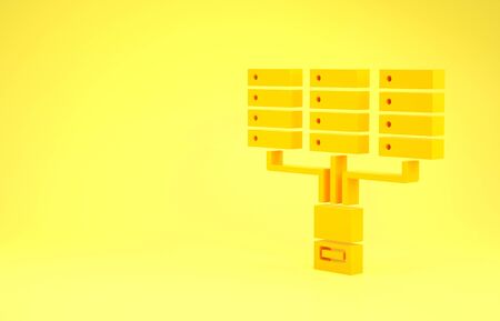 Yellow Server, Data, Web Hosting icon isolated on yellow background. Minimalism concept. 3d illustration 3D renderの写真素材