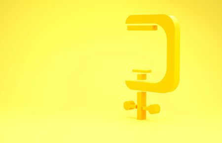 Yellow Clamp and screw tool icon isolated on yellow background. Locksmith tool. Minimalism concept. 3d illustration 3D renderの写真素材