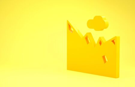 Yellow Mountains icon isolated on yellow background. Symbol of victory or success concept. Minimalism concept. 3d illustration 3D renderの写真素材