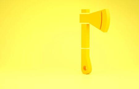 Yellow Wooden axe icon isolated on yellow background. Lumberjack axe. Minimalism concept. 3d illustration 3D renderの写真素材