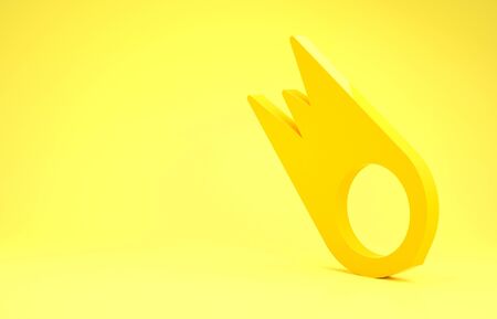 Yellow Comet falling down fast icon isolated on yellow background. Minimalism concept. 3d illustration 3D renderの写真素材