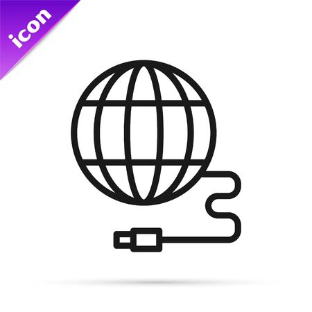 Black line Global technology or social network icon isolated on white background.  Vector Illustrationのイラスト素材