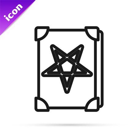 Black line Ancient magic book with alchemy recipes and mystic spells and enchantments icon isolated on white background. Vector Illustrationのイラスト素材