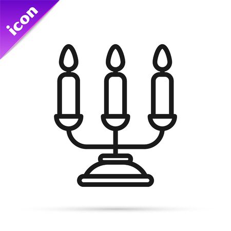 Black line Candelabrum with three candlesticks icon isolated on white background. Vector Illustrationのイラスト素材