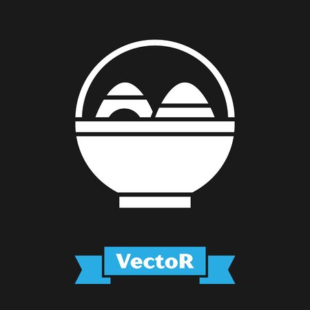 White Basket with easter eggs icon isolated on black background. Happy Easter. Vector Illustrationのイラスト素材