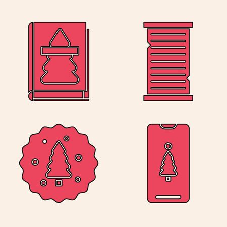 Set Smartphone with gift box, Christmas book, Christmas wish list template and Cookie or biscuit with chocolate icon. Vectorのイラスト素材