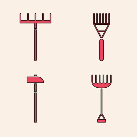Set Garden rake, Garden rake, Garden rake and Hammer icon. Vectorのイラスト素材