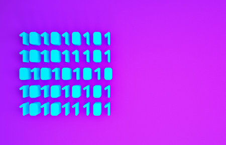 Blue Binary code icon isolated on purple background. Minimalism concept. 3d illustration 3D render