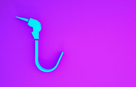 Blue Gasoline pump nozzle icon isolated on purple background. Fuel pump petrol station. Refuel service sign. Gas station icon. Minimalism concept. 3d illustration 3D renderの写真素材