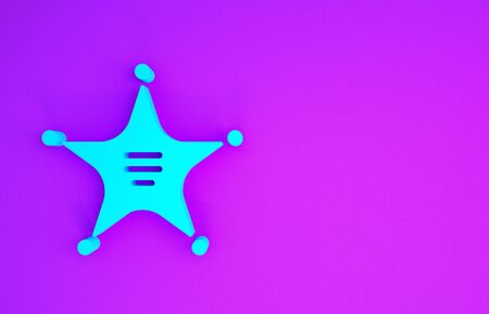 Blue Hexagram sheriff icon isolated on purple background. Police badge icon. Minimalism concept. 3d illustration 3D renderの写真素材