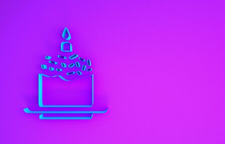 Blue Easter cake and candle icon isolated on purple background. Happy Easter. Minimalism concept. 3d illustration 3D renderの写真素材