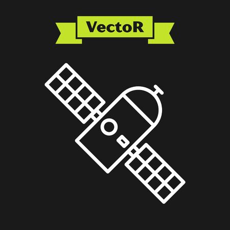 White line Satellite icon isolated on black background. Vector Illustrationのイラスト素材