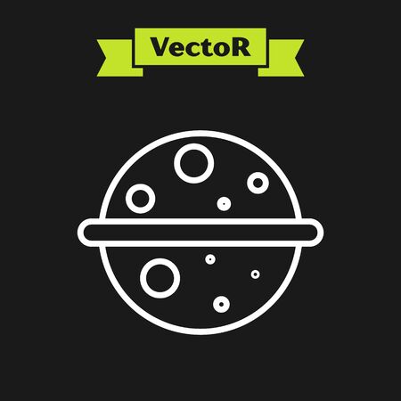White line Planet Venus icon isolated on black background. Vector Illustrationのイラスト素材