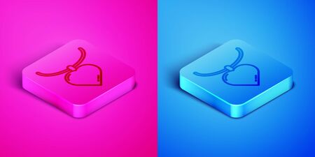 Isometric line Necklace with heart shaped pendant icon isolated on pink and blue background. Jewellery decoration. International Happy Women Day. Square button. Vector Illustrationのイラスト素材