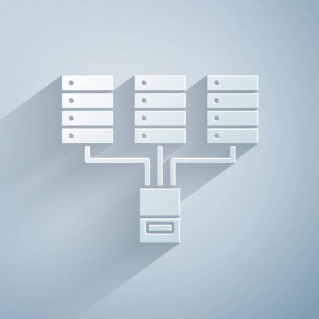 Paper cut Server, Data, Web Hosting icon isolated on grey background. Paper art style. Vector Illustrationのイラスト素材