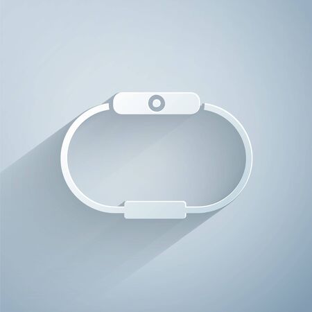 Paper cut Smartwatch icon isolated on grey background. Paper art style. Vector Illustrationのイラスト素材