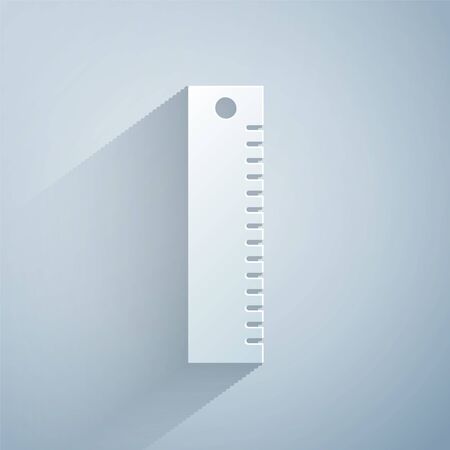 Paper cut Ruler icon isolated on grey background. Straightedge symbol. Paper art style. Vector Illustrationのイラスト素材